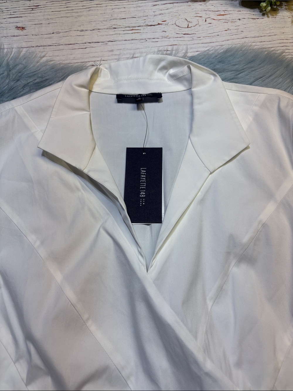 NWT Lafayette 148 New York White Side Zip Shirt with Collar sz 16 - Picture 2 of 11